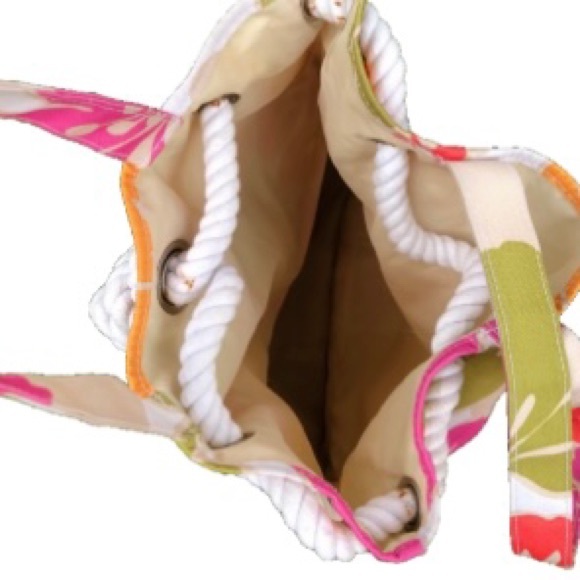 Hawaiian Floral Nautical Rope Tie with Handles Beach Tote Bag 13 x 13 x 3 inches - Picture 4 of 11